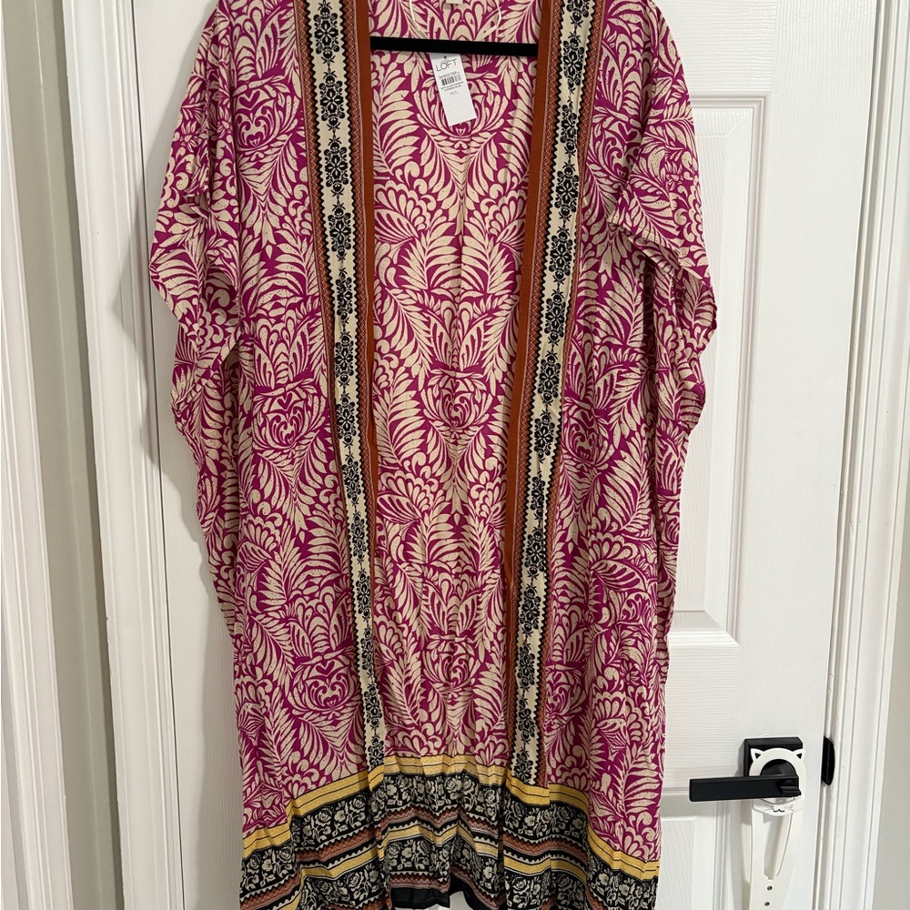 LOFT Pink and Yellow Patterned Kimono